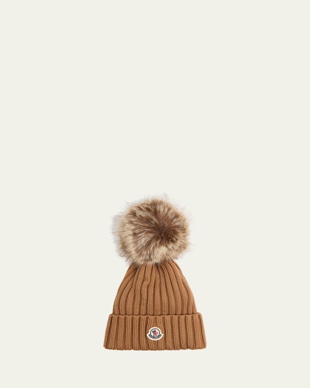 Ribbed Beanie with Faux Fur Pom